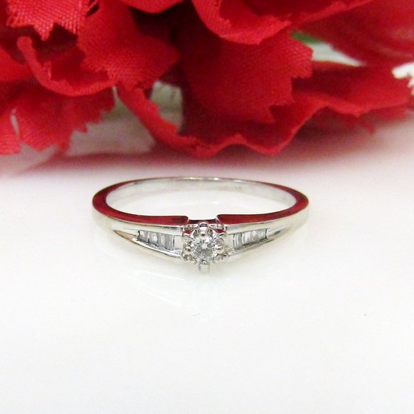 Diamond Promise Ring With Accents 10k White Gold Size 6.25 Genuine Natural Real - Picture 10 of 12